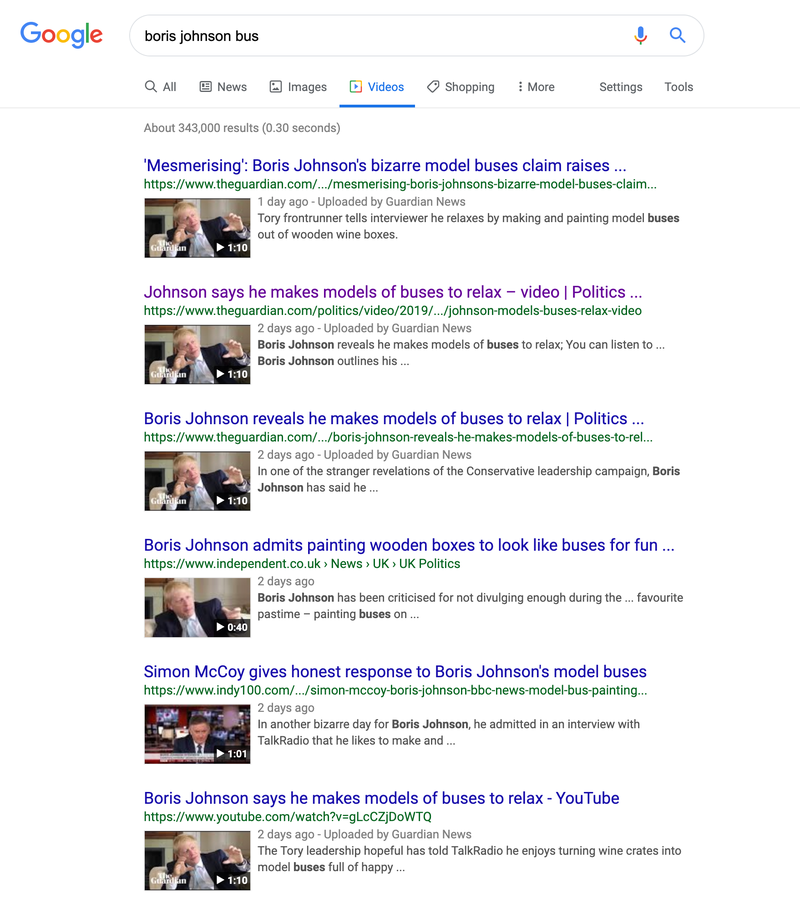 Illustration for article titled Did Boris Johnson Ramble About Model Buses to Manipulate Google's Search Results?